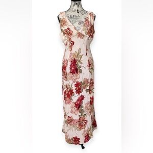 Anthropologie Purple Heart Blush Maxi Dress with Red Floral Print